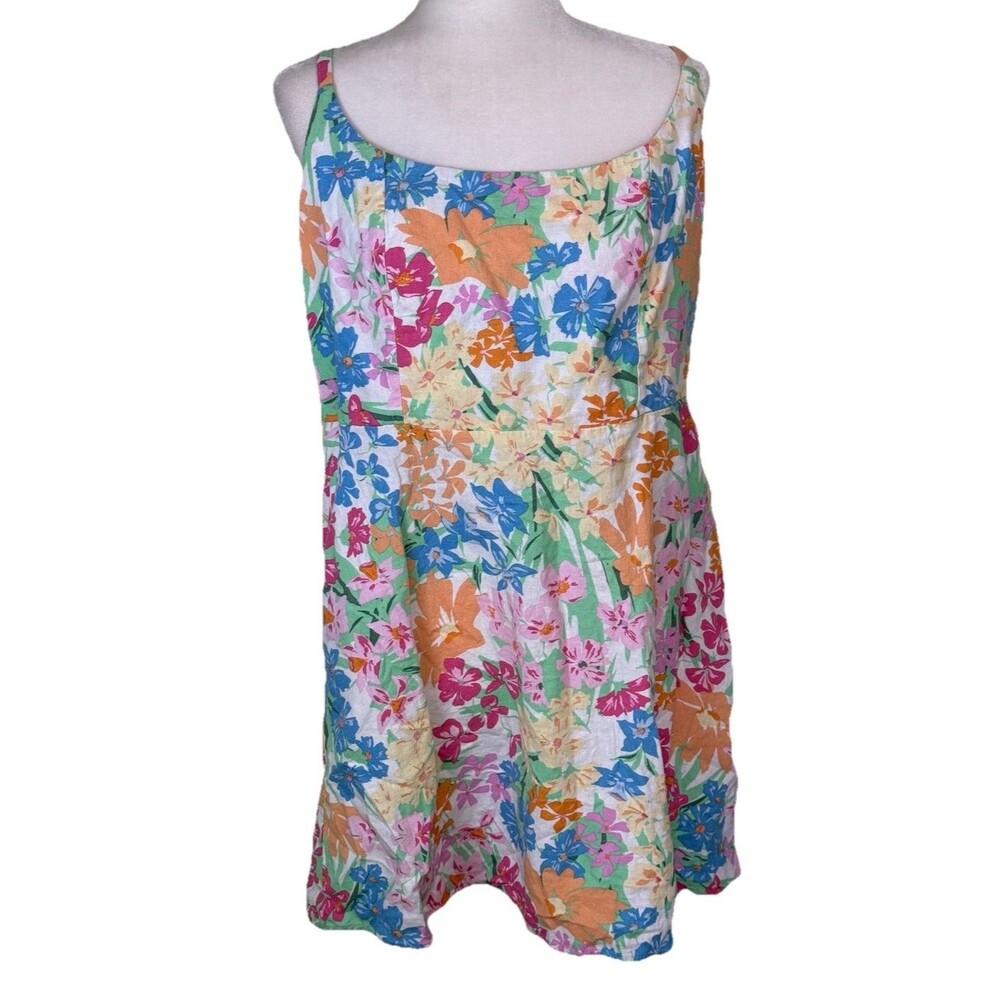 Women’s Picniccore Floral Linen Blend Sundress Bloomcore Romantic Spring Sz XL